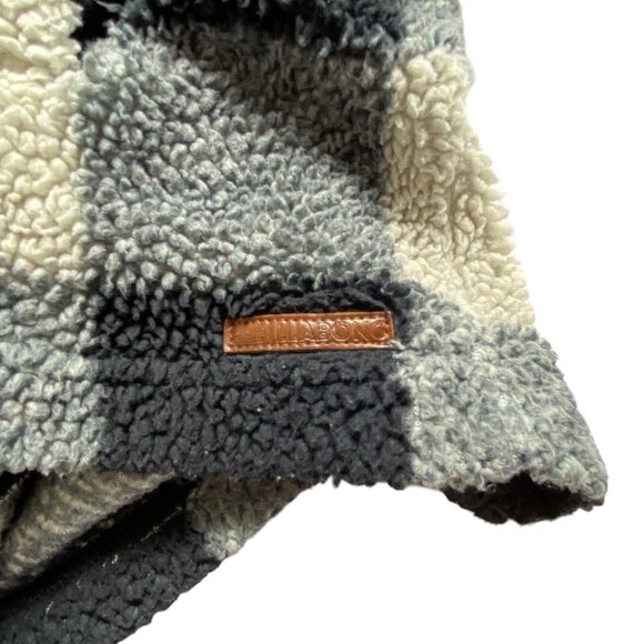 BILLABONG Women Fleece Jacket Sz M Black White Snap Closure Checker Beach 5-37 - Picture 15 of 16